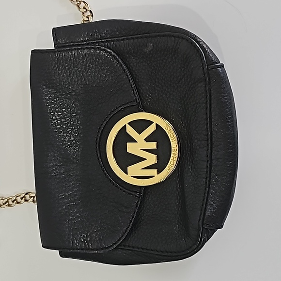 Michael Kors Small Black leather Crossbody MK Gold Logo, snap closure - Picture 2 of 10